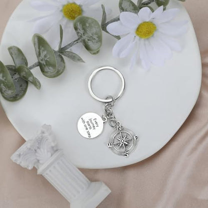 Airplane Keychains Travel Keychain for Women Compass Keyring Travel Airplane Keychain Gifts with Angel Charm - color: White1