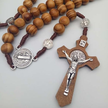 SZQCZB Wooden Rosary Beads Catholic for Men, Saint Benedict Medal and Cross - Comes in Gift Pouch and 18pcs Prayer Cards - color: Brown