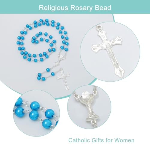 KOMI 6 MM Pearl Rosary Beads With Crucifix, Catholic Necklace for Women With Velvet Bag or Rosary Box - style: Rosary-7