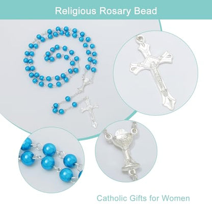 KOMI 6 MM Pearl Rosary Beads With Crucifix, Catholic Necklace for Women With Velvet Bag or Rosary Box - style: Rosary-7
