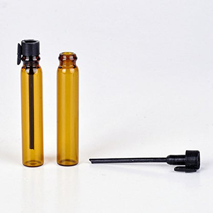 Amber Glass Mini Perfume Sample Bottle 100 Pcs Vials Refillable Empty Travel Cosmetic Liquid Oil Fragrance Packing Bottles Container Tubes (2ml)