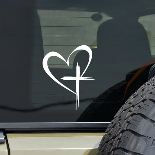 Love Cross Sticker Decal, Automotive Decals, Faith Hope Heart Vehicle Bumper Mirror Decoration Decal, Religious Auto Window Stickers Decorative Accessories for SUV Sedan Truck - color: White1
