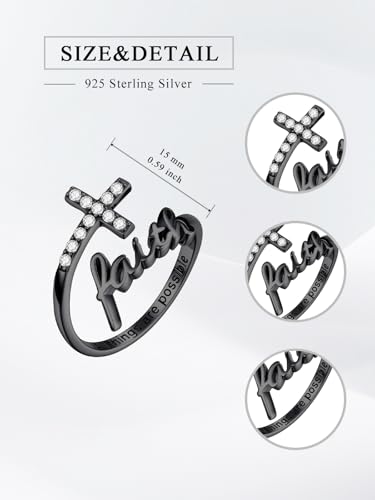 Cross Rings Faith Ring 925 Sterling Silver Adjustable Cross Wrap Ring Christian Fashion Band for Women - color: B-Black Gold
