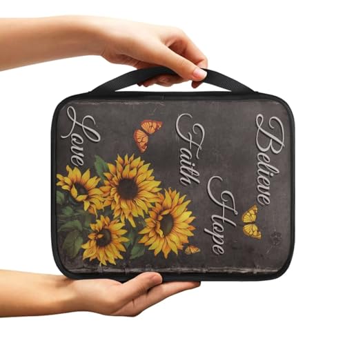 Sunflower Butterfly Print Bible Cover for Women,Portable Bible Carrying Church Bag with Handle - color: Sunflower Butterfly