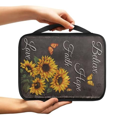 Sunflower Butterfly Print Bible Cover for Women,Portable Bible Carrying Church Bag with Handle - color: Sunflower Butterfly