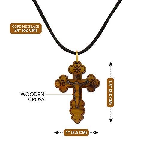 Most Original Gifts AUTHENTIC Bethlehem Olive Wood Eastern Cross Pendant in Natural Cotton Pouch with Christogram - Cross for Men & Women - style: Style-2
