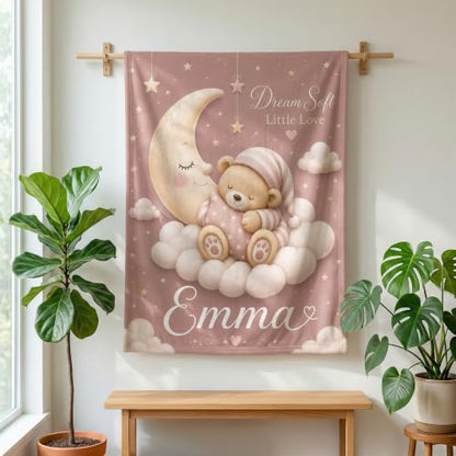 Personalized Baby Blanket With Name, Custom Baby Blankets Gift for Boy Girl - color: Blush Pink, size: Bear