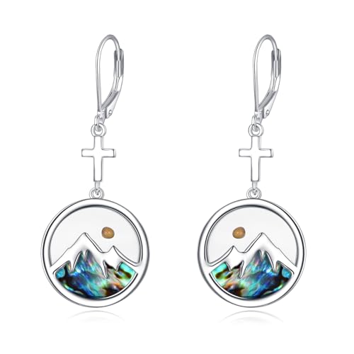 AOBOCO Mustard Seed Earrings for Women Sterling Silver Mountain Cross Earrings Dangle Christian Religion Jewelry Mothers Day Birthday for Mom Wife Friends - style: Round Cross Earrings