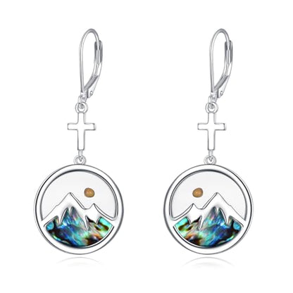 AOBOCO Mustard Seed Earrings for Women Sterling Silver Mountain Cross Earrings Dangle Christian Religion Jewelry Mothers Day Birthday for Mom Wife Friends - style: Round Cross Earrings