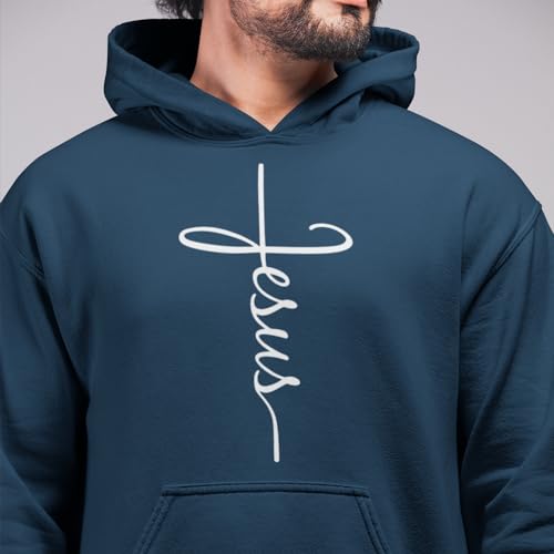 Jesus Cross Christian Pullover Hoodie for Men Women, Inspirational Gift - color: Navy, size: 3X-Large