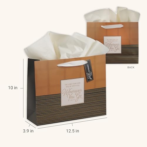 Christian Art Gifts Large Grad Gift Bag with Tissue Paper, Wherever You Go - color: Wherever You Go/Brown & Charcoal, style: Large Landscape