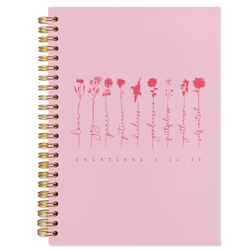 Bible Notebooks for Note Taking, Christian Journaling Notebook, Scripture Journals for Writing, Prayer Journal for Woman, Galatians 5:22-23 Bible Notebooks for Note Taking 5.5x8.3 In (Pink) - color: Light pink