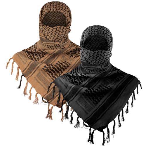 Aonal Military Shemagh Tactical Desert Scarf, Keffiyeh Scarf for Men - color: X-brown & Black (2 Pcs)