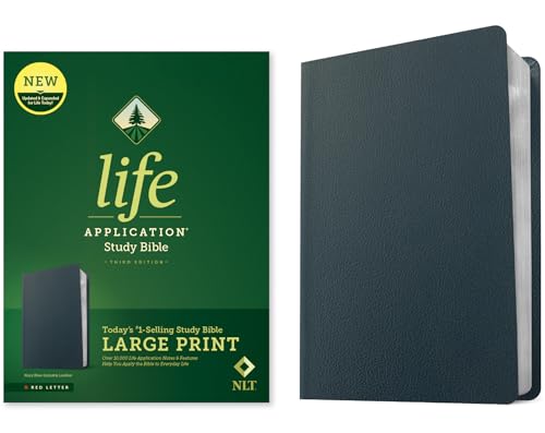 NLT Life Application Study Bible, Third Edition, Large Print (Genuine Leather, Navy Blue, Red Letter)