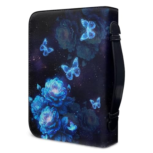 Dellukee Bible Cover for Women Blue Butterfly Flowers God is Good All The Time Print Leather Bible Bag Study Book Case Covers - color: Blue Butterfly Flowers God is Good, size: 2X-Large-bible size ≤11*8*2.1 inch