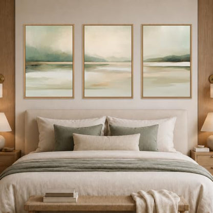 DRACIT Large Abstract Sage Green Landscape Framed Canvas Wall Art-16"x24"x3 - color: Abstract Sage Green Pastel Wall Art, size: 16"L x 24"W
