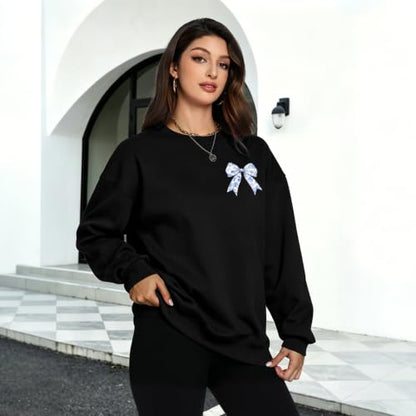 Bow Sweatshirt Christian Jesus Sweatshirts for Women Faith God Long Sleeve Shirts Bible Verse Graphic Pullover Gifts - color: Black, size: Medium