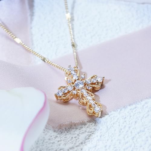 Gold Cross Necklace for Women, 14K Gold Plated - style: Filigree Cross