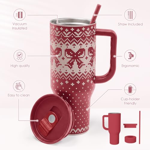 Christmas Bow Stainless Steel Slider Tumbler with Handle 40 Ounces with Lid, Travel Cup, Insulated Bottles for Girls Women - color: Christmas
