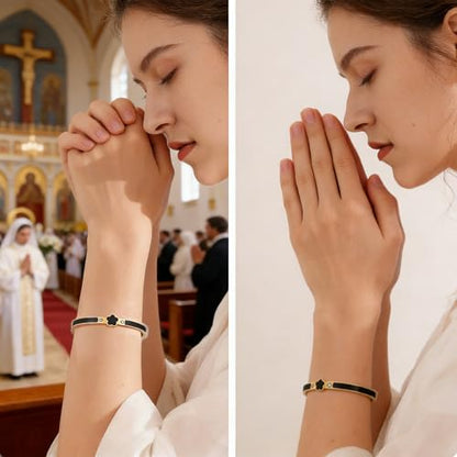 Fullrainbow Bible Verse Bracelet Religious Daily Bible Verse NFC Bracelet for Women, Gold Plated Bangle Bracelets with Black Enamel Flower Design and Crystal Accents (gold)
