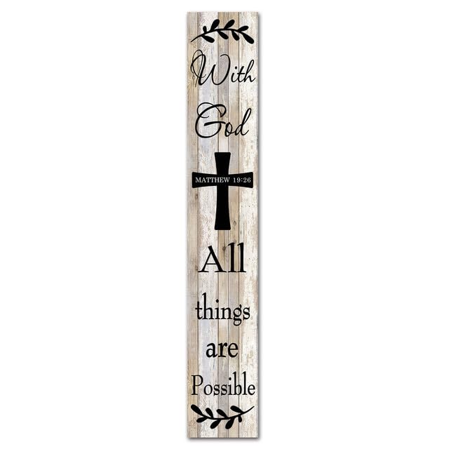 Bible Verse Porch Signs Christian Home Wooden Standing Decor With God All Things Are Possible Sign for Front Door Outdoor Yard 48x8 Inch