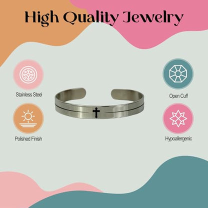 FashionJunkie4Life 925 Sterlin Silver and Stainless Steel Open Cuff Bracelet - color: Thin Cross