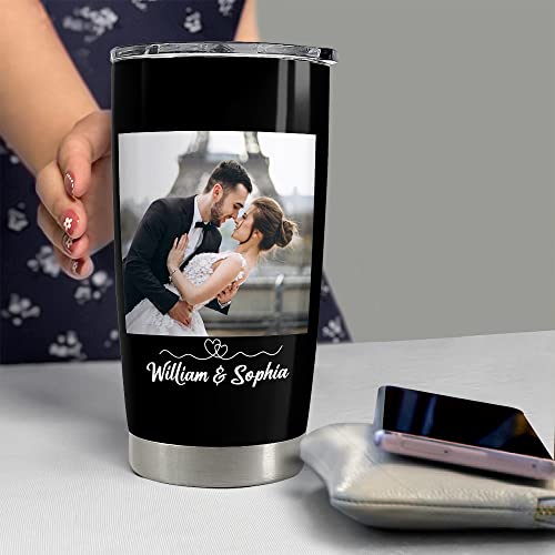 SANDJEST Personalized Photo Tumbler for Couple with Message Tumblers 20 30 oz Stainless Steel Insulated Travel Mug Anniversary Christmas Birthday Gift for Boyfriend Girlfriend Husband Wife - color: Photo 1