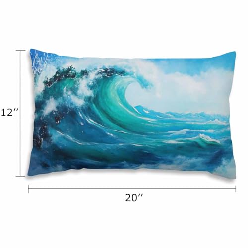 EKOBLA Sea Wave Square Decorative Throw Pillow Case Watercolor Painting Ocean Storm Landscape Farmhouse Rectangle Cushion Cover Pillowcases Cotton Linen Cushion Cover 12x20 Inches - color: Multi-bs21