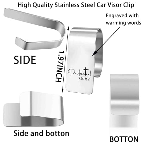 FEELMEM Protected Psalm 91 Stainless Steel Car Visor Clip Inspirational Bible Verse Gift Driving Safety Prayer Religious Gift