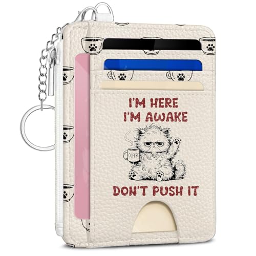 Sarcastic Cat Credit Card Holder Wallet, Slim RFID Blocking Card Case - color: Coffee