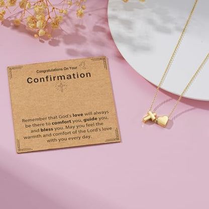 Baptism Gifts for Girls, 14K Gold Plated Heart Cross Necklace for Daughter Granddaughter Niece Sister Confirmation First Communion Christian Religious Gifts 16+3 Inches - style: Confirmation Heart Cross Necklace