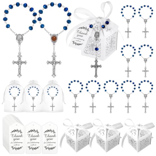 25 Sets Baptism Favors Rosaries with Cross Boxes Bulk for First Communion