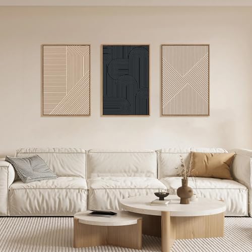 LHIUEM Large Abstract Textured Line Framed Canvas Wall Art,Boho Beige Black Wall Decor,Modern Neutral Minimalist Art Painting Painting for Living Room,Bedroom,Dining Room,Office -16"x24"x3 - color: Minimalist Line Wall Art, size: 24"L x 16"W