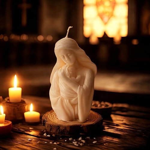 Virgin Mary Holding Baby Shaped Scented Candle,Enchanting Hand-Poured Aesthetic Soy Wax Aroma Decorative Candle for Table Photo Prop,Religious Celebrations,Baptism Essential,Baby Showers & Cozy Spaces