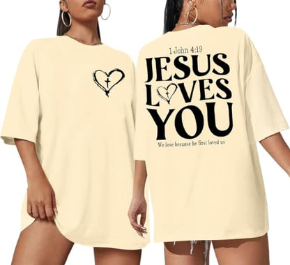 Christian Shirts for Women Oversized Faith Jesus Shirt Inspirational Tops - color: Apricot1, size: Small