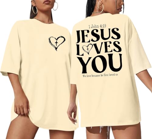 Christian Shirts for Women Oversized Faith Jesus Shirt Inspirational Tops - color: Apricot1, size: Large