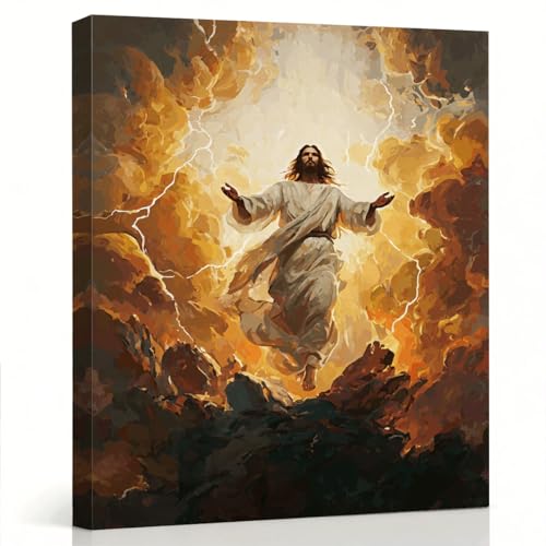 RTVJTERQ Faith Based Canvas Wall Art, Jesus Ascension in Stormy Clouds Scene, Christian Resurrection Wall Decor for Church Prayer Room 8x10 Inch - color: Patriotic 13