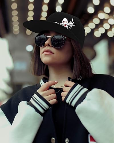 Skull Flat Bill Hats for Men Women Adjustable Dad Trucker Hat Skeleton Snap Backpack Hats for Hip-hop Running Cycling - color: Skeleton Minddle