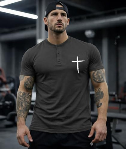 KESIHAN Christian Henley T Shirts for Men Cross Graphic Faith Casual Tee - color: Grey-6, size: Small