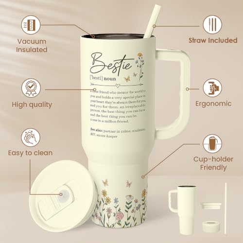 Best Friend Tumbler with Handle 40oz, Bestie Cups for Women Stainless Steel Coffee Travel Tumblers with Straw, Bestie Gifts for Female Friends BFF, Friendship Gift for Birthday Christmas Valentines - color: Best Friend