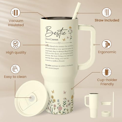 Best Friend Tumbler with Handle 40oz, Bestie Cups for Women Stainless Steel Coffee Travel Tumblers with Straw, Bestie Gifts for Female Friends BFF, Friendship Gift for Birthday Christmas Valentines - color: Best Friend