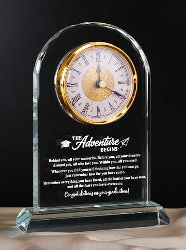 Graduation Gifts 2026 for Women Men - The Adventure Begins Glass Clock - color: Graduate Gift