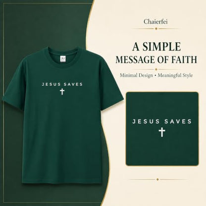 Christian Jesus Saves Cross T Shirt Subtle Minimal Religious Faith Tee Bible Verse Scripture Christian Clothing Unisex - color: Dark Green, size: Medium