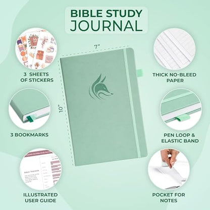 Clever Fox Bible Study Journal, Guide, Supplies for Women 7x10 Mint Cream - color: Mint Cream, size: Smaller than A4 (7" x 10")