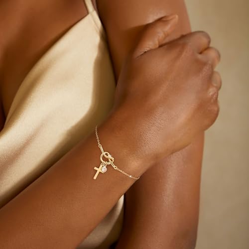 Moodear Cross Bracelet for Women, Dainty Sterling Silver/Gold Plated Gift - color: Gold Knot Cross Bracelet