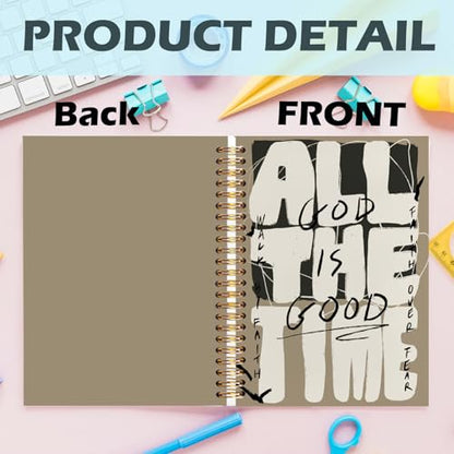 Christian Spiral Notebooks, God Is Good All the Time Bible Journaling Notebook, Religious Journals for Writing, Bible Notebook for Note Taking, Christian Gifts for Women Men, 5.5x8.3 Inch - color: brown