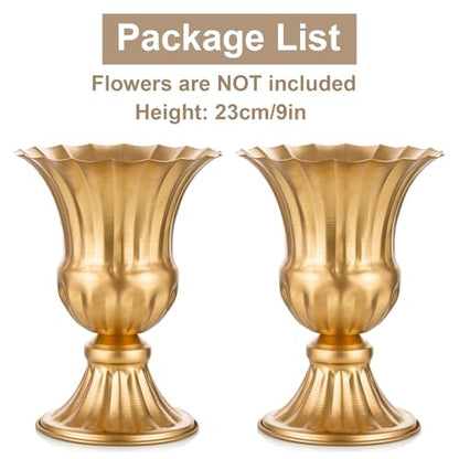 Sziqiqi Gold Metal Vase for Centerpiece, Table Flower Arrangements, 2Pcs - color: Gold, size: 9in-2pcs