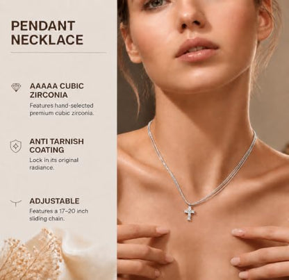 SEADAY Layered Gold Necklace for Women,14K Plated Stackable Pendant Set - color: Silver - Diamond Cross