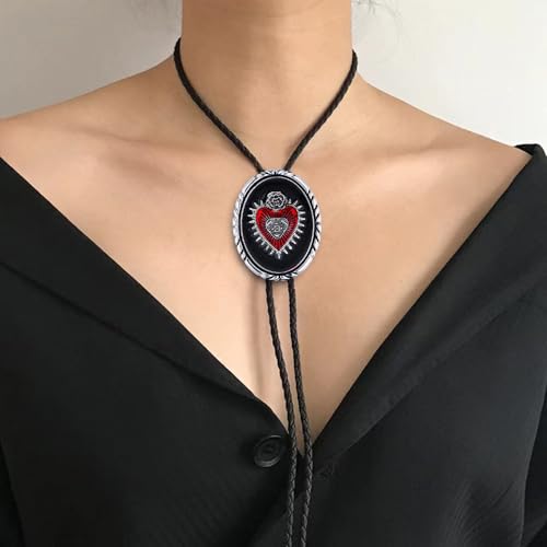 GelConnie Bolo Tie for Women Heart Cowboy Necktie Flower Gothic Mens Bolo Ties Bolero Necklace Red Western Ties for Men - color: Black Heart Bolo Tie