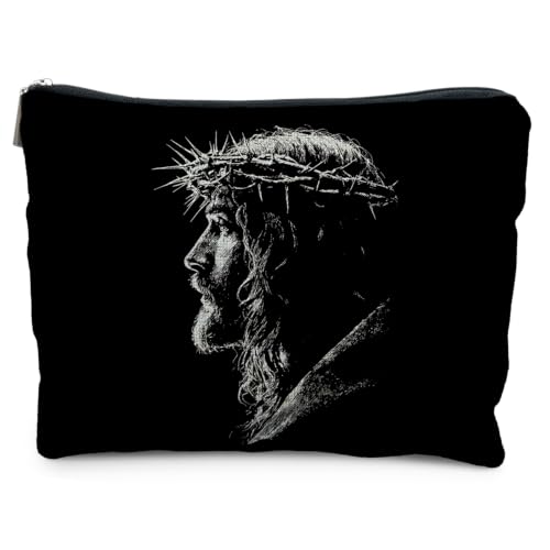 Christian Jesus Makeup Bag, Christian Gifts for Women Men Faith, Crown of Thorns Religious Bible Verse Cosmetic Bag Canvas Toiletry Zipper Pouch for Women - color: JESUUS 2